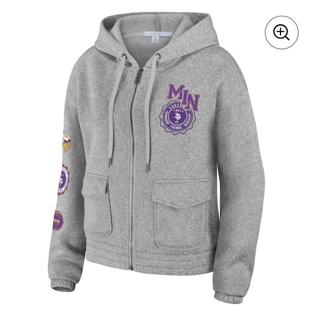 Women's WEAR by Erin Andrews Heather Gray Minnesota Vikings Full-Zip Hoodie, Med